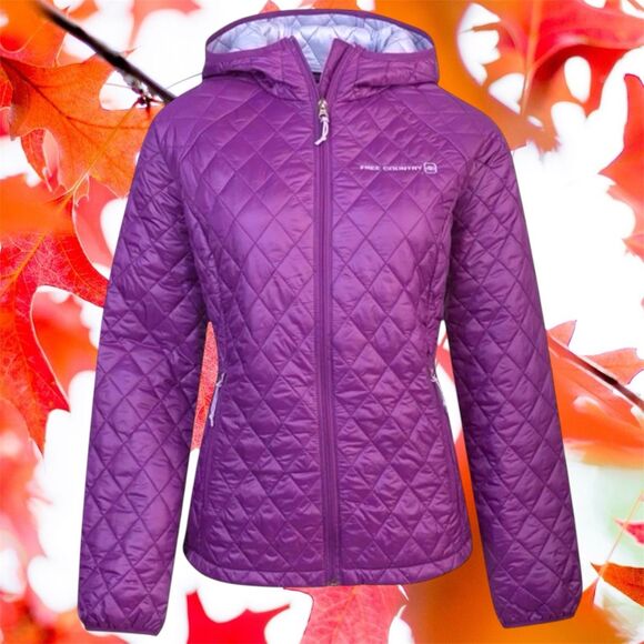 Free Country Quilted Puffer Jacket With Hood Women's Medium Purple Lightweight - Picture 7 of 11